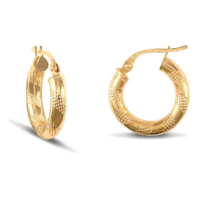 Jewelco London Ladies 9ct Yellow Gold Textured Striped 3mm Hoop Earrings 16mm - JER041