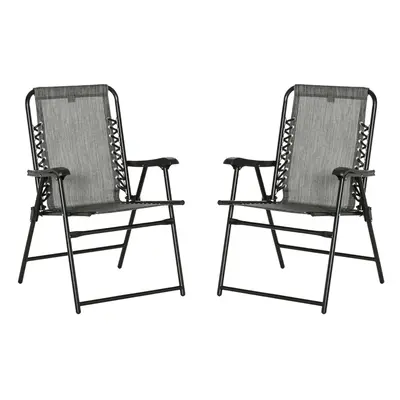 Outsunny 2Pcs Outdoor Patio Folding Chairs, Portable Garden Loungers Grey