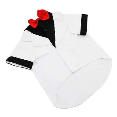 (White, L-M) Big Pet Dog Cat Clothes Big Dog Bow Tie Shirts Wedding Suit Clothes Costume Collare