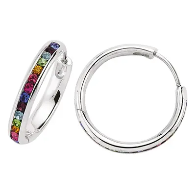 Jewelco London Ladies Sterling Silver Multi Colour Cubic Zirconia Rainbow Eternity Hoop Earrings