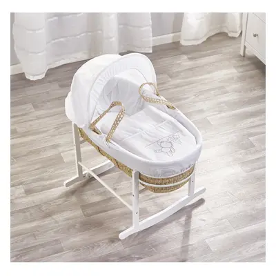 White Teddy Wash Day Palm Moses Basket with Rocking Stand White