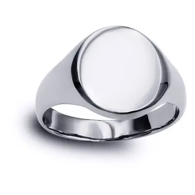 (V) Jewelco London Solid Rhodium-plated Sterling Silver Polished Round Oval Signet Ring - ARN117