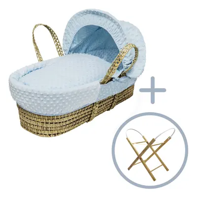 Blue Dimple Palm Moses Basket with Opal Folding Stand Natural