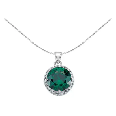 Jewelco London Ladies Sterling Silver Emerald-Green Cubic Zirconia Halo Pendant Necklace inch - 