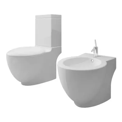 vidaXL Ceramic Toilet & Bidet Set White Home WC Bathroom Plumbing Fixtures