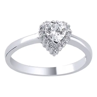 (K) Jewelco London Ladies Rhodium Plated Sterling Silver Round & Love Heart CZ Dainty Halo Solit