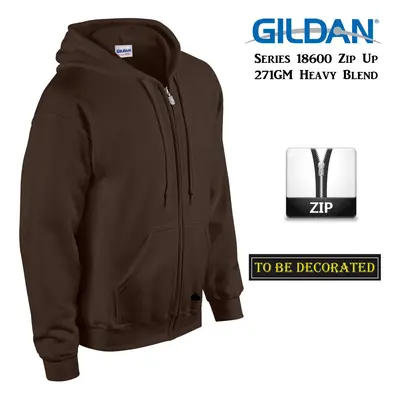 (XL) Gildan Dark Chocolate Zip Up Hoodie Hooded Sweatshirt Sweater Fleece