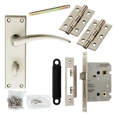 Door Handle & Bathroom Lock Pack Satin Chrome Slim Arched Curved Bar Backplate