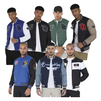 (Blue, Brockman Mens Light-Weight Baseball Jacket, L) Mens Brave Soul Bomber Jacket Varsity Styl