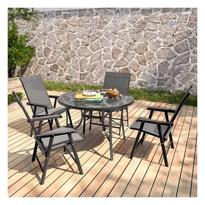 Garden Patio Furniture Set Parasol Table & Folding Chairs Seat