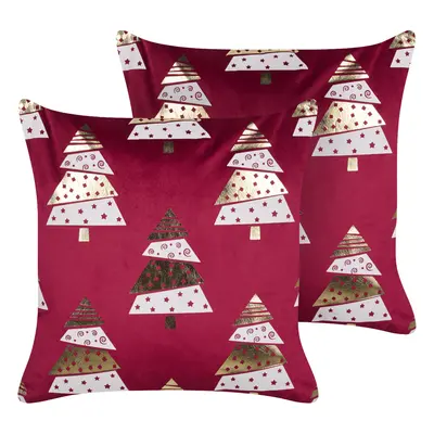 Set of Decorative Cushions GOLDSPRUCE Velvet x cm Red Christmas Pattern