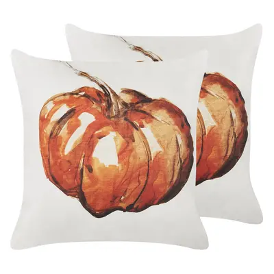 Set of Velvet Cushions Pumpkin Motif x cm Beige and Orange CURBITA