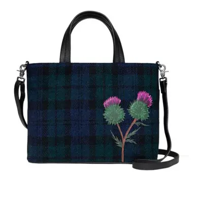 Highland Thistle Blue Harris Tweed & Leather Multiway Grab Bag