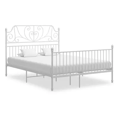 vidaXL Bed Frame White Metal Home 140x200 cm Bedroom Furniture Unit Bedstead