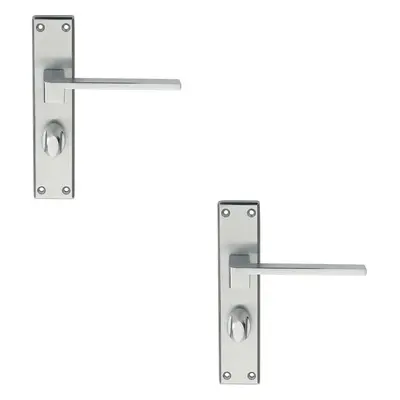 2x PAIR Flat Straight Handle on Bathroom Backplate x 40mm Satin Chrome