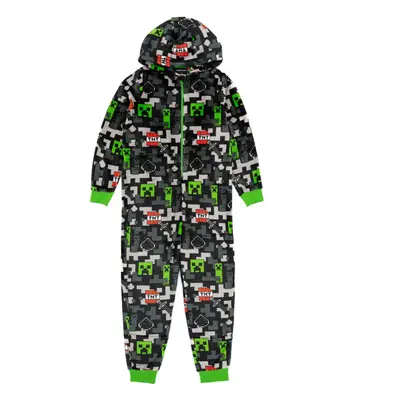 (12-13 Years, Black/Green) Minecraft Childrens/Kids All-Over Print Sleepsuit