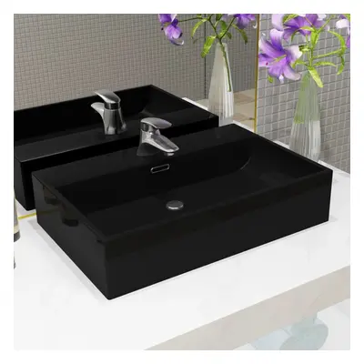 vidaXL Basin with Faucet Hole Ceramic Black 76x42.5x14.5cm Bathroom Wash Sink