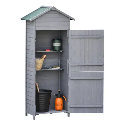 Outsunny Wood Garden Storage Shed Tool Cabinet w/ Felt Roof, 189x82x49cm, Grey