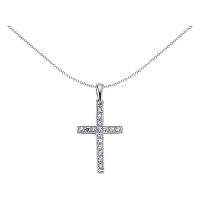 Jewelco London Ladies Sterling Silver Cubic Zirconia Pave Cross Pendant Necklace inch - GVX030