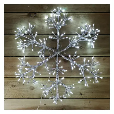 Premier 60cm Silver Starburst Snowflake Wall Window Decoration with White LEDs