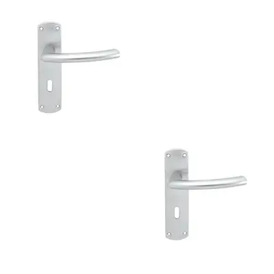 2x Curved Bar Handle on Lock Backplate Oval Profile x 42mm Satin Chrome