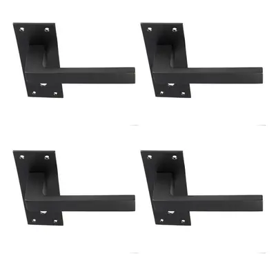 4x PAIR Straight Square Handle on Slim Lock Backplate x 50mm Matt Black