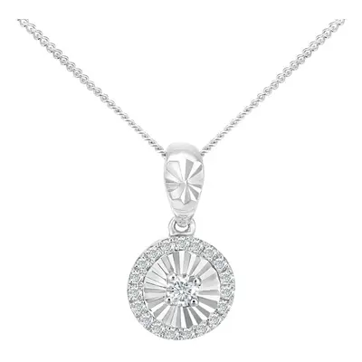 Jewelco London 18ct White Gold Round 5pts Diamond 7pts Halo Pendant Necklace inch 46cm - PP2AXL0