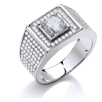 (Y) Jewelco London Ladies Rhodium Plated Sterling Silver Zirconia Pave Encrusted Solitaire Signe