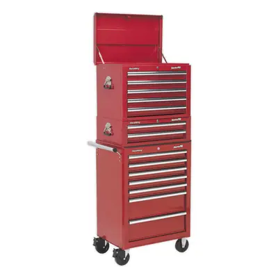 Stacking Drawer Topchest Mid Box & Rollcab Bundle - Heavy Duty - Red