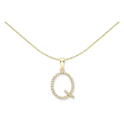 Jewelco London 18ct Yellow Gold Diamond Initial Charm Pendant Letter Q 10mm x 16mm - INNR0213-Q