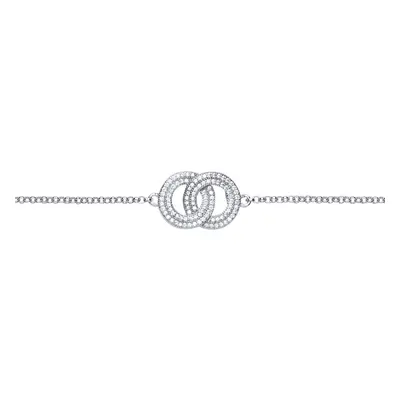 Jewelco London Ladies Sterling Silver Cubic zirconia Pave Linked Rings Charm Bracelet 13mm inch 