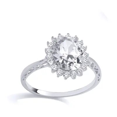 (K) Jewelco London Sterling Silver CZ Solitaire Cluster Ring Engagement Ring - GVR906