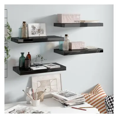 vidaXL 4x Floating Wall Shelves High Gloss Black 50x23x3.8 cm MDF Bookcase