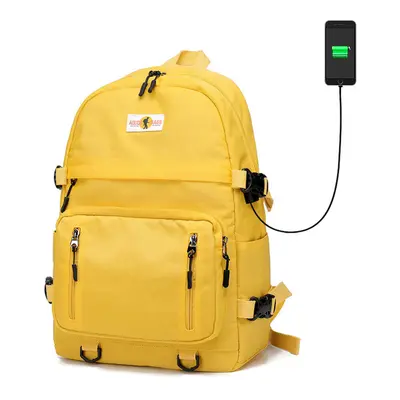 (Yellow) 18-inch Backpacks Laptop Bag USB Charging Women Female School Bag Travel Bagpack for Te