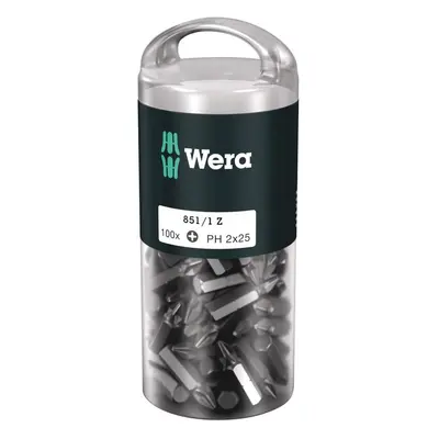 Wera DIY Bit 851/1Z for Phillips Screws PH pcs PH2x25mm, Silver, PH2 / PZ2