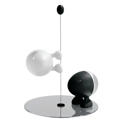 A Di Alessi Lilliput Salt and Pepper Set in 18/10 Stainless Steel and Thermoplastic Resin, Black