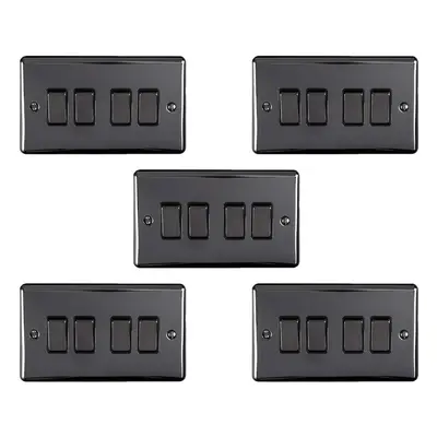 5 PACK Gang Quad Light Switch BLACK NICKEL Way 10A Black Trim