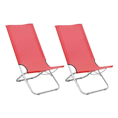 vidaXL 2x Folding Beach Chairs Red Fabric Summer Camping Outdoor Activity