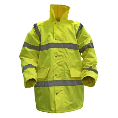 LARGE Yellow Hi-Vis Motorway Jacket with Quilted Lining - Retractable Hood