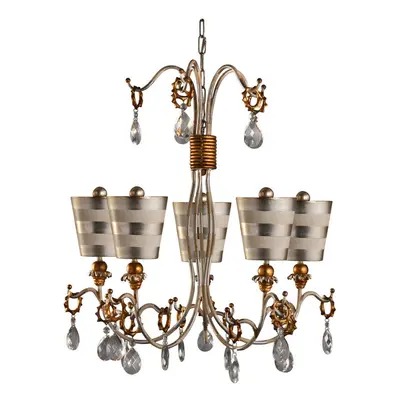 5 Bulb Chandelier Hanging Pendant LIght Silver & Cream Patina LED E27 40W Bulb