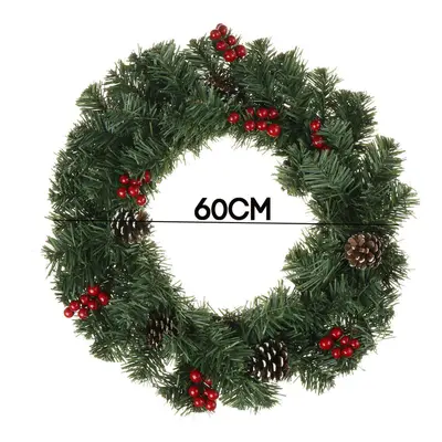 (60cm) 40/50/60cm Christmas Garland With Pine Cones XMAS Window Wreath Decorations