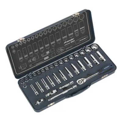 34 PACK Socket Set 3/8" Metric Square Drive - Point LOCK-ON Rounded Heads