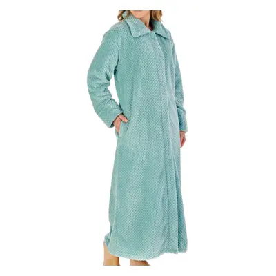 (Light Green, Small - UK 10/12) Slenderella Ladies Button Up Waffle Fleece Ankle Length Dressing