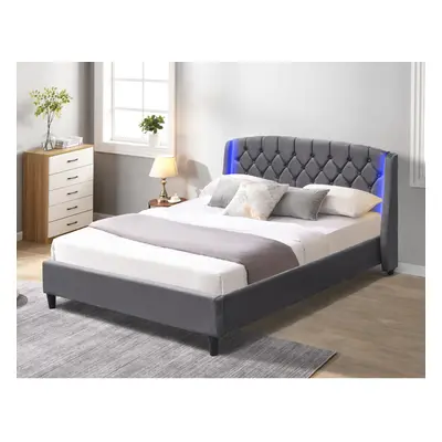 (5ft King Size, With Leila Mattress) Fabric Bedframe With LED Headboard In Grey