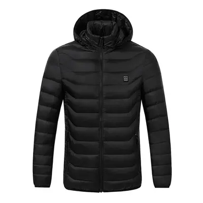 (Black, XL) Electric Heating USB Abdomen Back Intelligent Winter Hooded Heated Coat Jacket Tempe