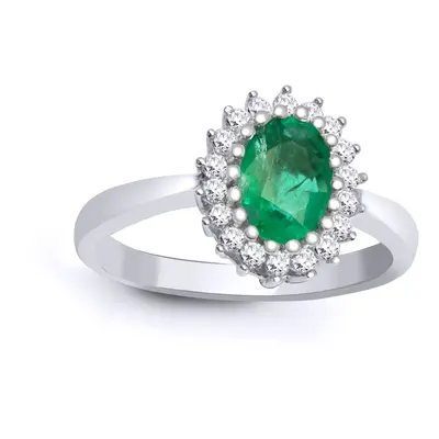 (V) Jewelco London 9ct White Gold H I2 0.23ct Diamond and Oval Green 0.78ct Emerald Classic Roya