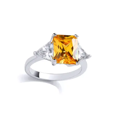 (R) Jewelco London Sterling Silver CZ & Citrine Fancy Ring Cocktail Ring - GVR971