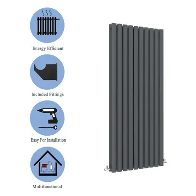 (Double, 1600x590mm) Anthracite Central Heating Oval Column Radiators