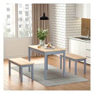 (Grey&Brown) Piece Modern Wood Dining Table and Benches Set