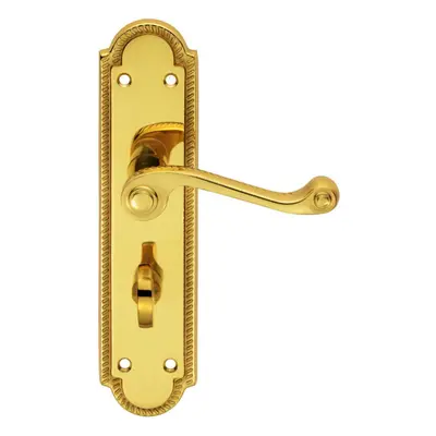 PAIR Reeded Scroll Lever on Shaped Bathroom Backplate x 49mm Polished Brass